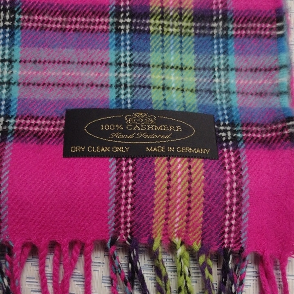 Pink Plaid Cashmere Scarf - Picture 1 of 6